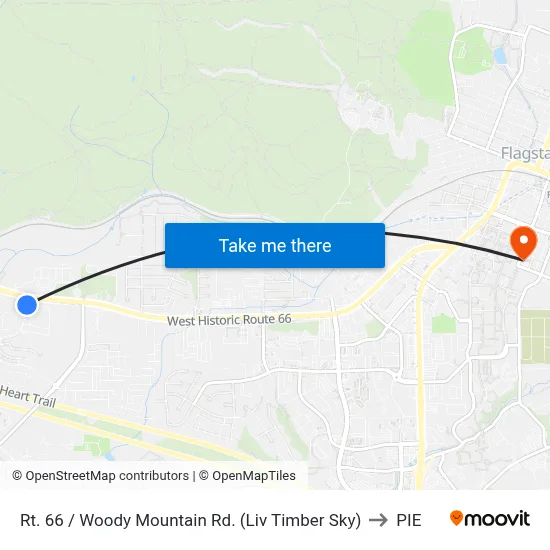 Rt. 66 / Woody Mountain Rd. (Liv Timber Sky) to PIE map