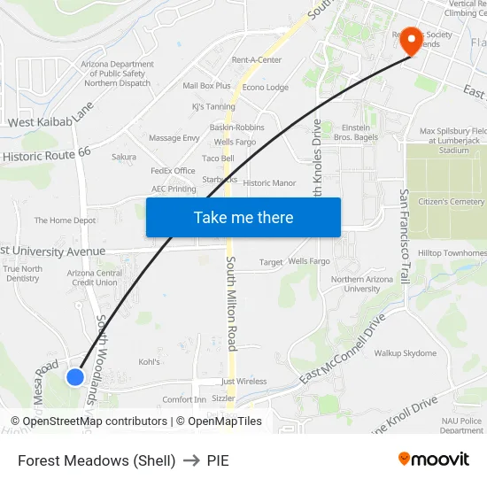 Forest Meadows (Shell) to PIE map