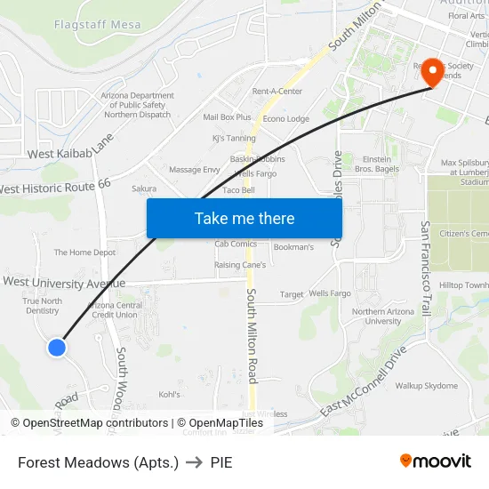 Forest Meadows (Apts.) to PIE map