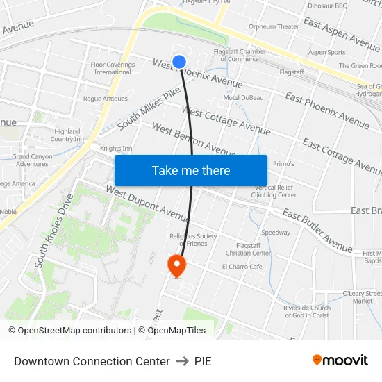Downtown Connection Center to PIE map
