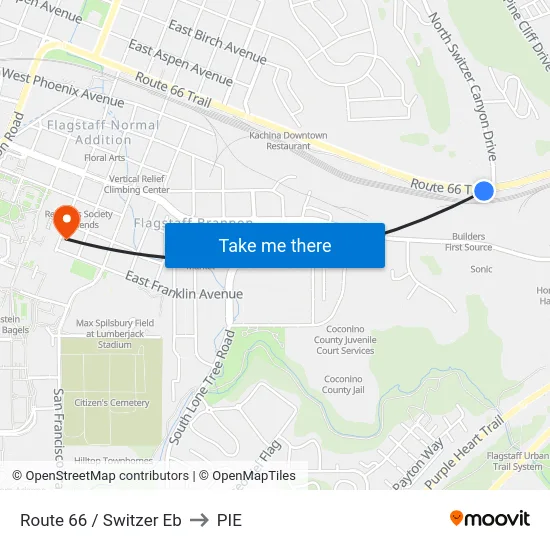 Route 66 / Switzer Eb to PIE map