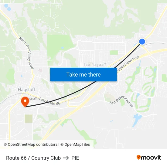 Route 66 / Country Club to PIE map