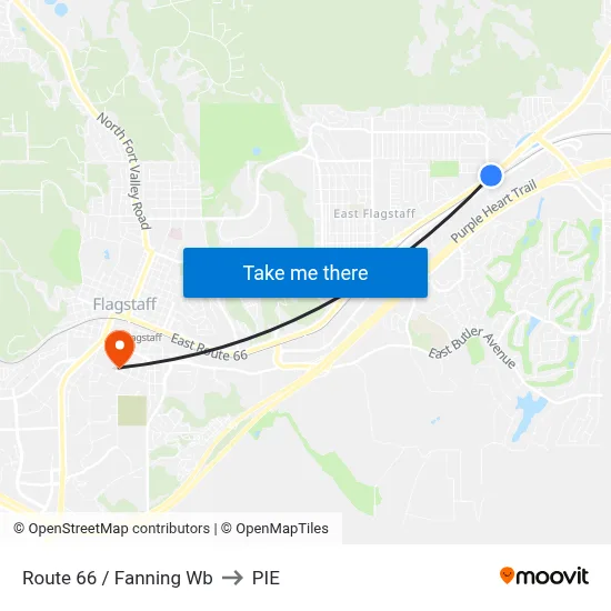 Route 66 / Fanning Wb to PIE map