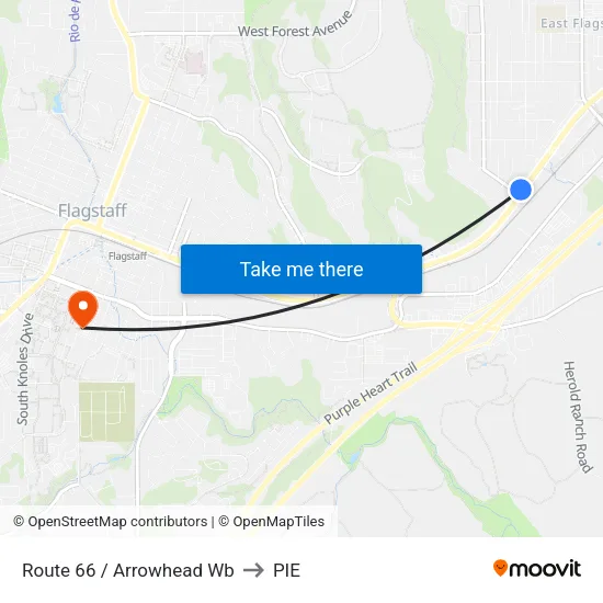 Route 66 / Arrowhead Wb to PIE map