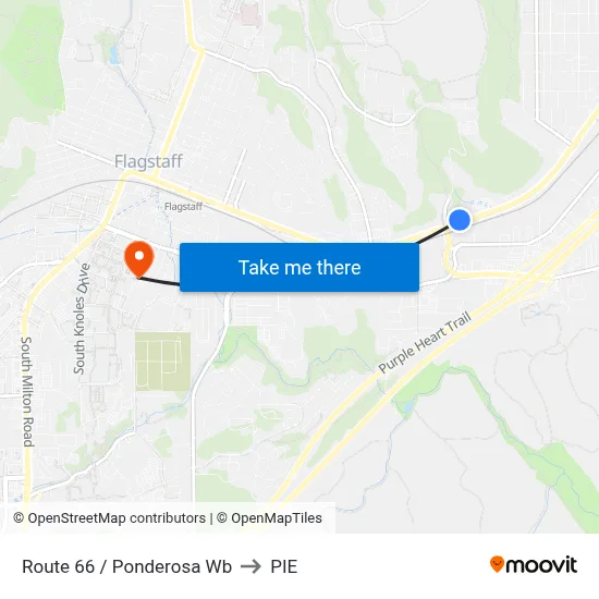 Route 66 / Ponderosa Wb to PIE map