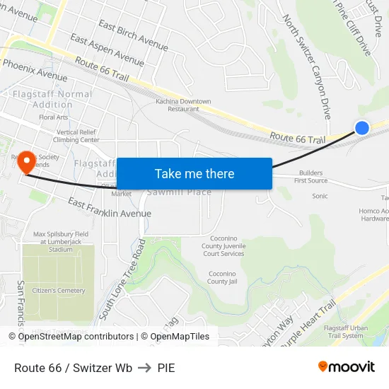 Route 66 / Switzer Wb to PIE map