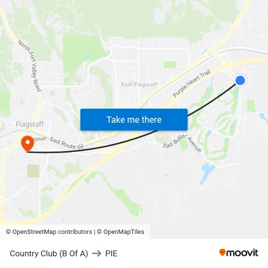 Country Club (B Of A) to PIE map