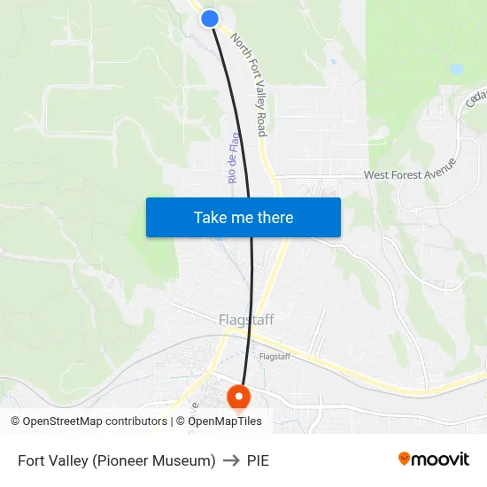 Fort Valley (Pioneer Museum) to PIE map