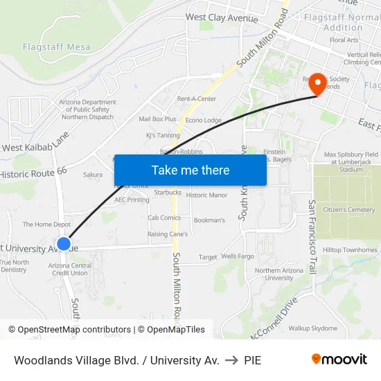 Woodlands Village Blvd. / University Av. to PIE map