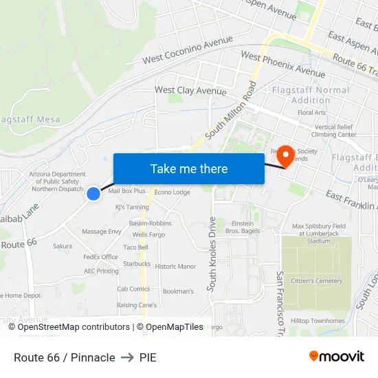 Route 66  /  Pinnacle to PIE map