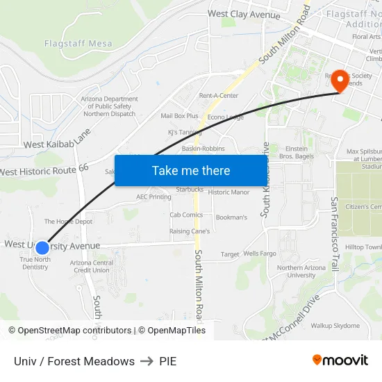 University Av. / Forest Meadows St. (True North Dentistry) to PIE map