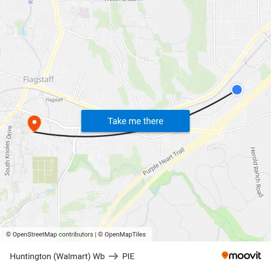 Huntington (Walmart) Wb to PIE map