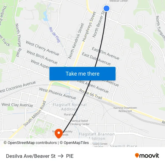 Desilva Ave/Beaver St to PIE map