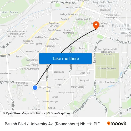 Beulah Blvd./ University Av. (Roundabout) Nb to PIE map