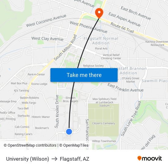 University (Wilson) to Flagstaff, AZ map