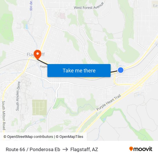 Route 66 / Ponderosa Eb to Flagstaff, AZ map