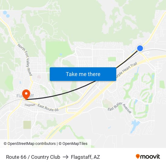 Route 66 / Country Club to Flagstaff, AZ map