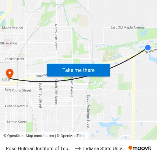 Rose Hulman Institute of Technology to Indiana State University map