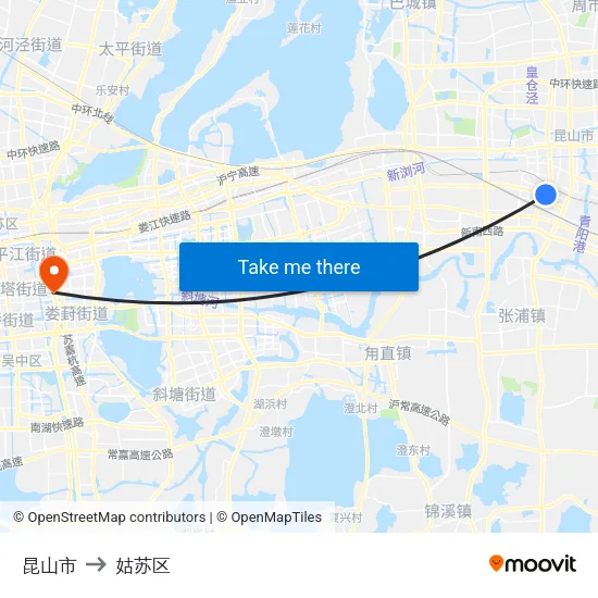 昆山市 to 姑苏区 map