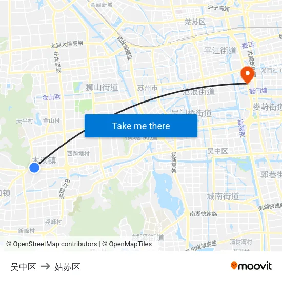 吴中区 to 姑苏区 map