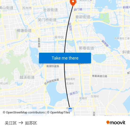 吴江区 to 姑苏区 map