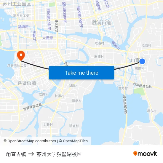 甪直古镇 to 苏州大学独墅湖校区 map
