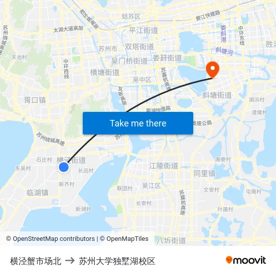 横泾蟹市场北 to 苏州大学独墅湖校区 map