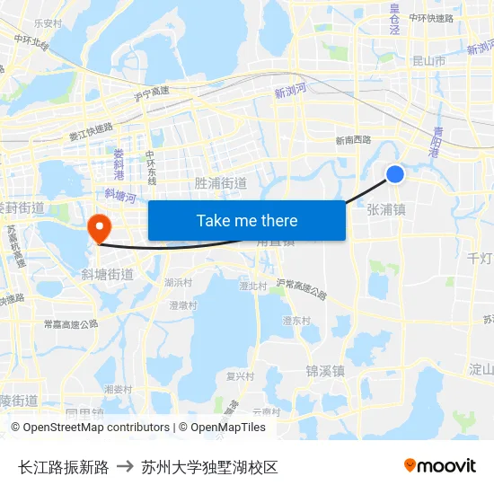 长江路振新路 to 苏州大学独墅湖校区 map
