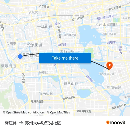 胥江路 to 苏州大学独墅湖校区 map