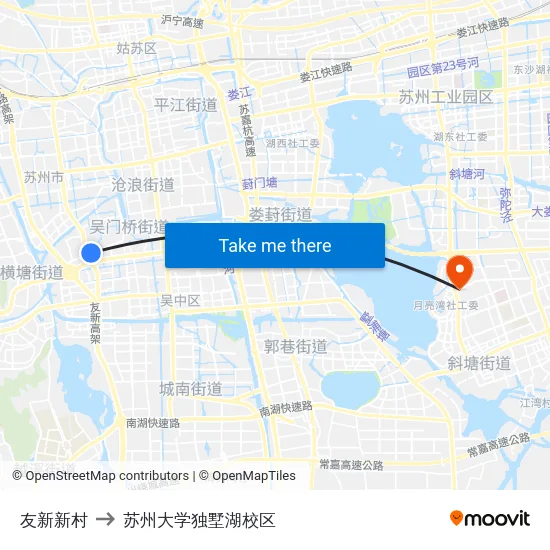 友新新村 to 苏州大学独墅湖校区 map