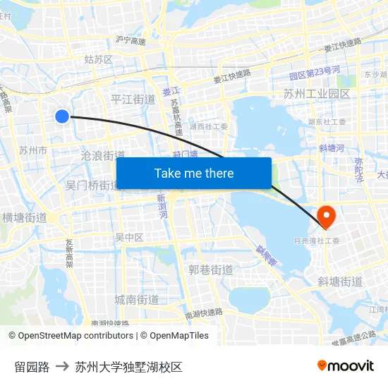 留园路 to 苏州大学独墅湖校区 map