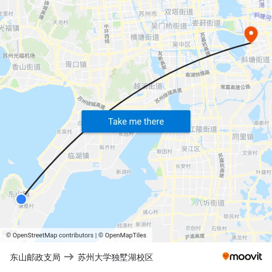 东山邮政支局 to 苏州大学独墅湖校区 map