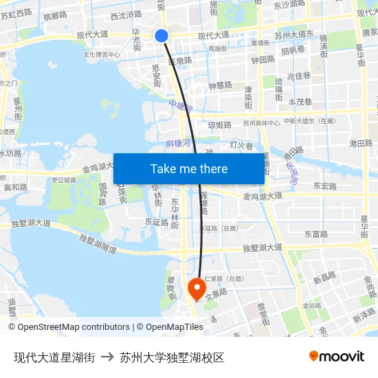 现代大道星湖街 to 苏州大学独墅湖校区 map