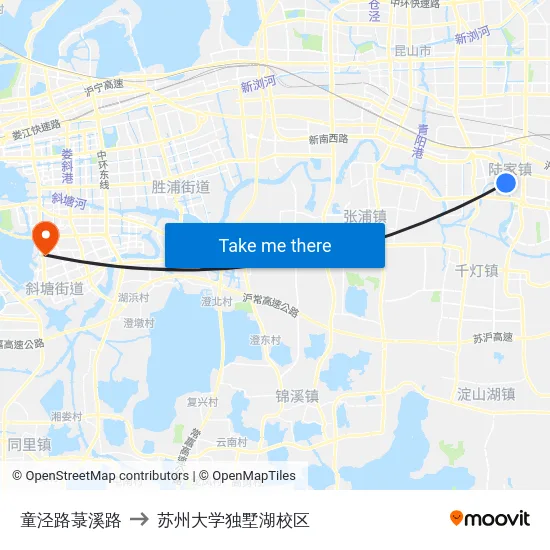童泾路菉溪路 to 苏州大学独墅湖校区 map