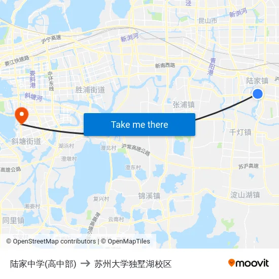 陆家中学(高中部) to 苏州大学独墅湖校区 map