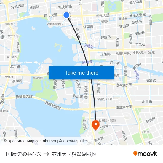 国际博览中心东 to 苏州大学独墅湖校区 map