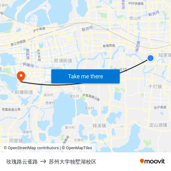玫瑰路云雀路 to 苏州大学独墅湖校区 map