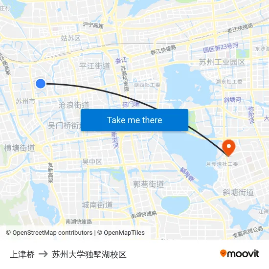 上津桥 to 苏州大学独墅湖校区 map
