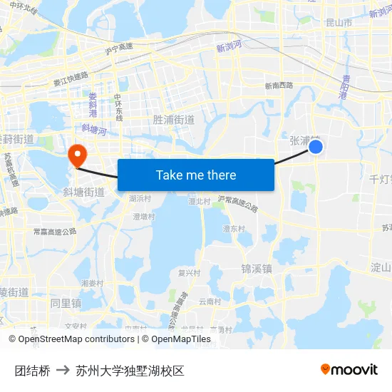 团结桥 to 苏州大学独墅湖校区 map