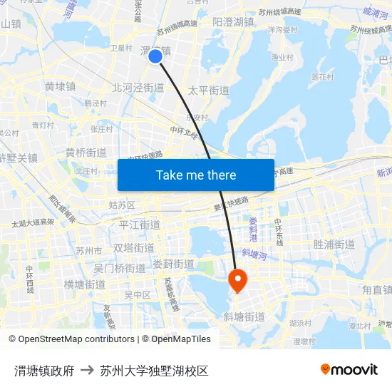 渭塘镇政府 to 苏州大学独墅湖校区 map