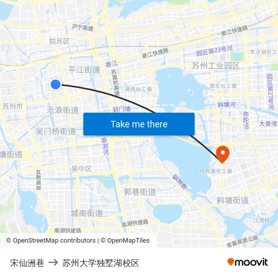 宋仙洲巷 to 苏州大学独墅湖校区 map