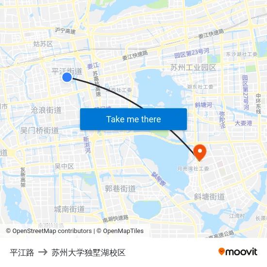 平江路 to 苏州大学独墅湖校区 map