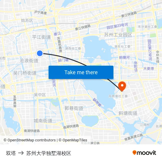 双塔 to 苏州大学独墅湖校区 map