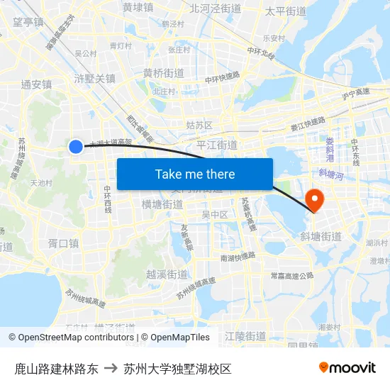 鹿山路建林路东 to 苏州大学独墅湖校区 map