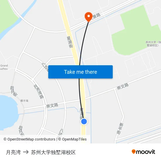 月亮湾 to 苏州大学独墅湖校区 map