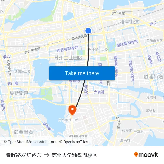 春晖路双灯路东 to 苏州大学独墅湖校区 map