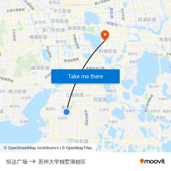 恒达广场 to 苏州大学独墅湖校区 map