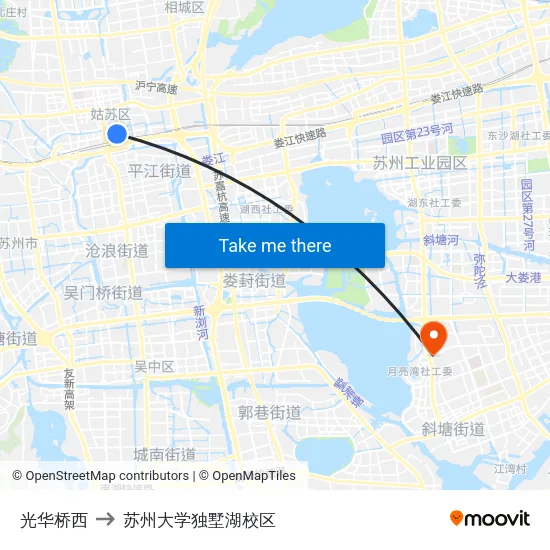 光华桥西 to 苏州大学独墅湖校区 map
