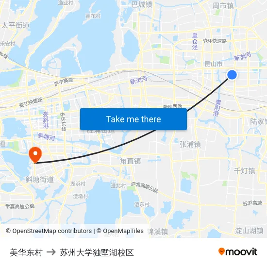 美华东村 to 苏州大学独墅湖校区 map