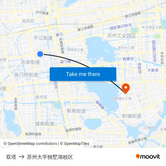 双塔 to 苏州大学独墅湖校区 map